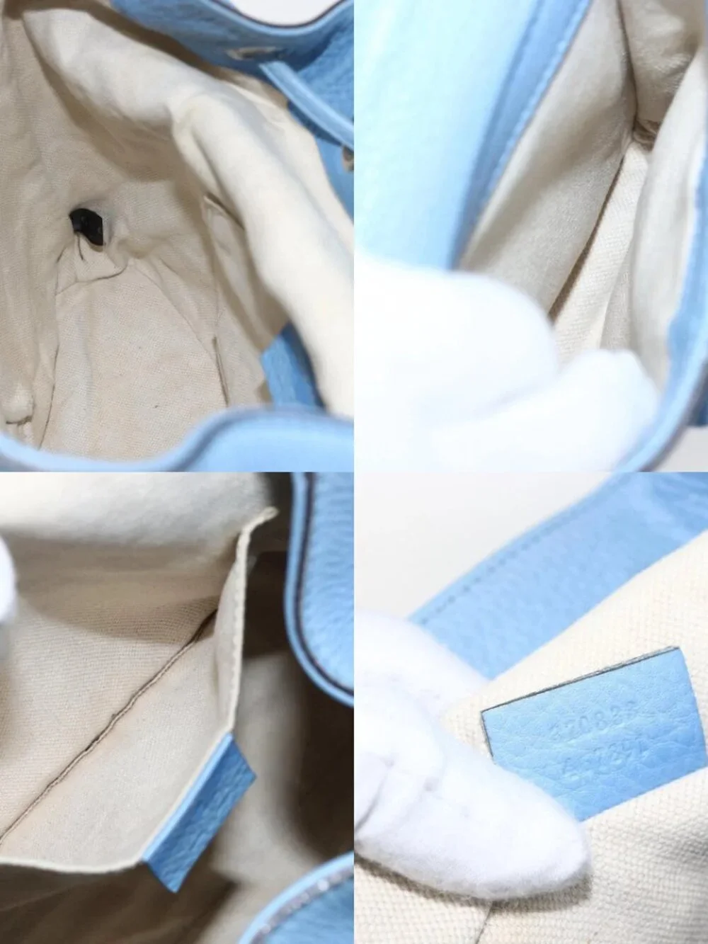 GUCCI Bamboo Backpack Leather Light Blue Silver 370833 Auth BA9273V